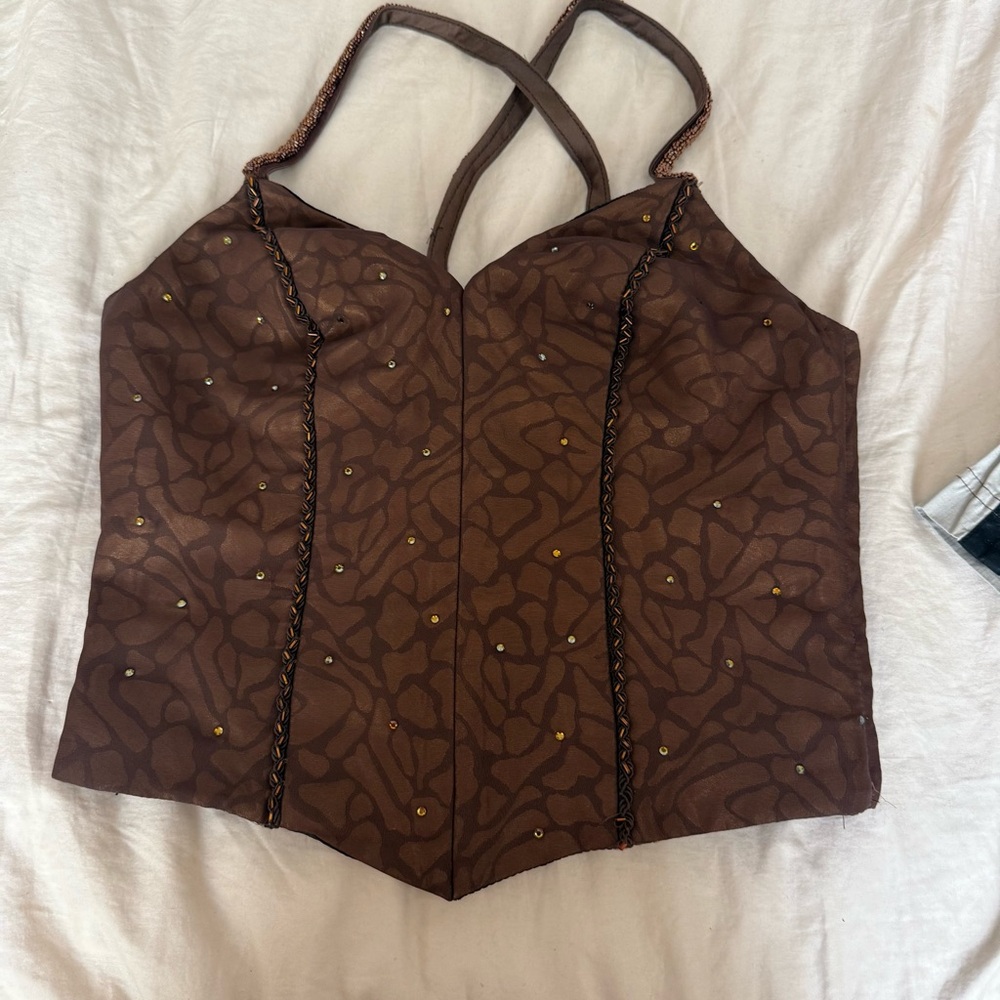 Brown Studded Corset Bone-in Top